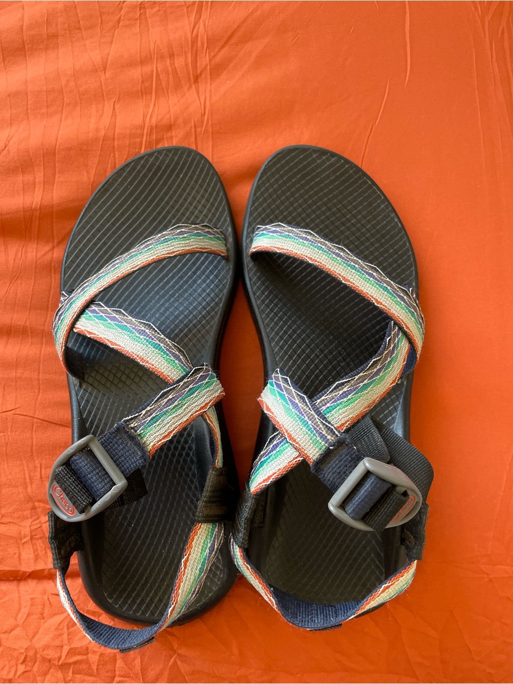 Chaco Black Sandals with Rainbow Straps